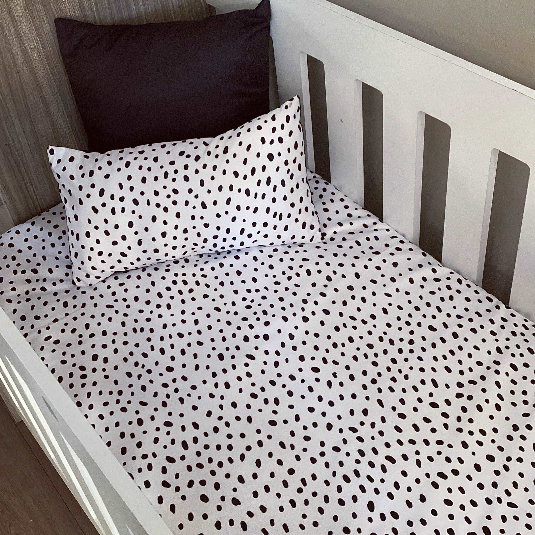 Cot Bedding - Black Dot 01 baby neutral nursery linen set South Africa