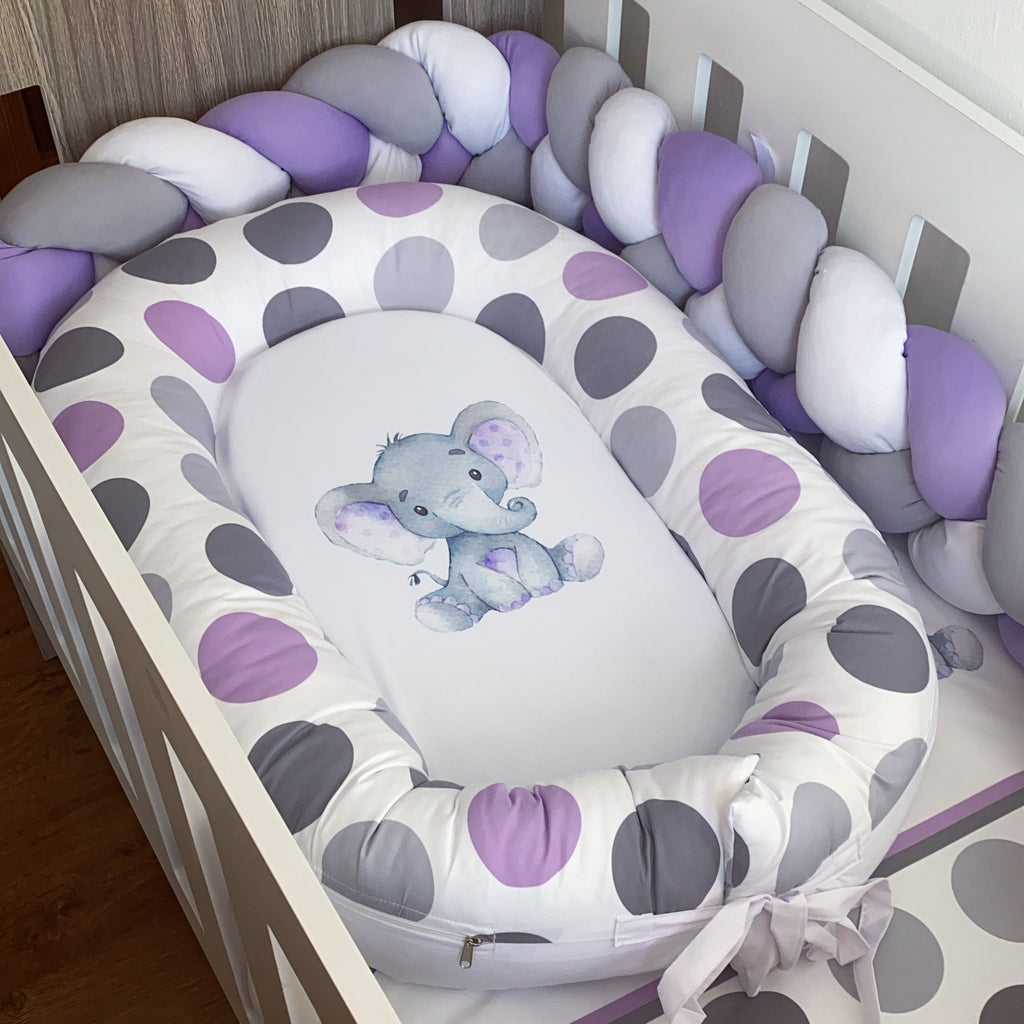 Cot Bedding - Purple Elephant Set 02
