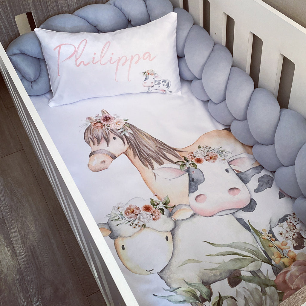Cot Bedding - Pink Farm Set 05