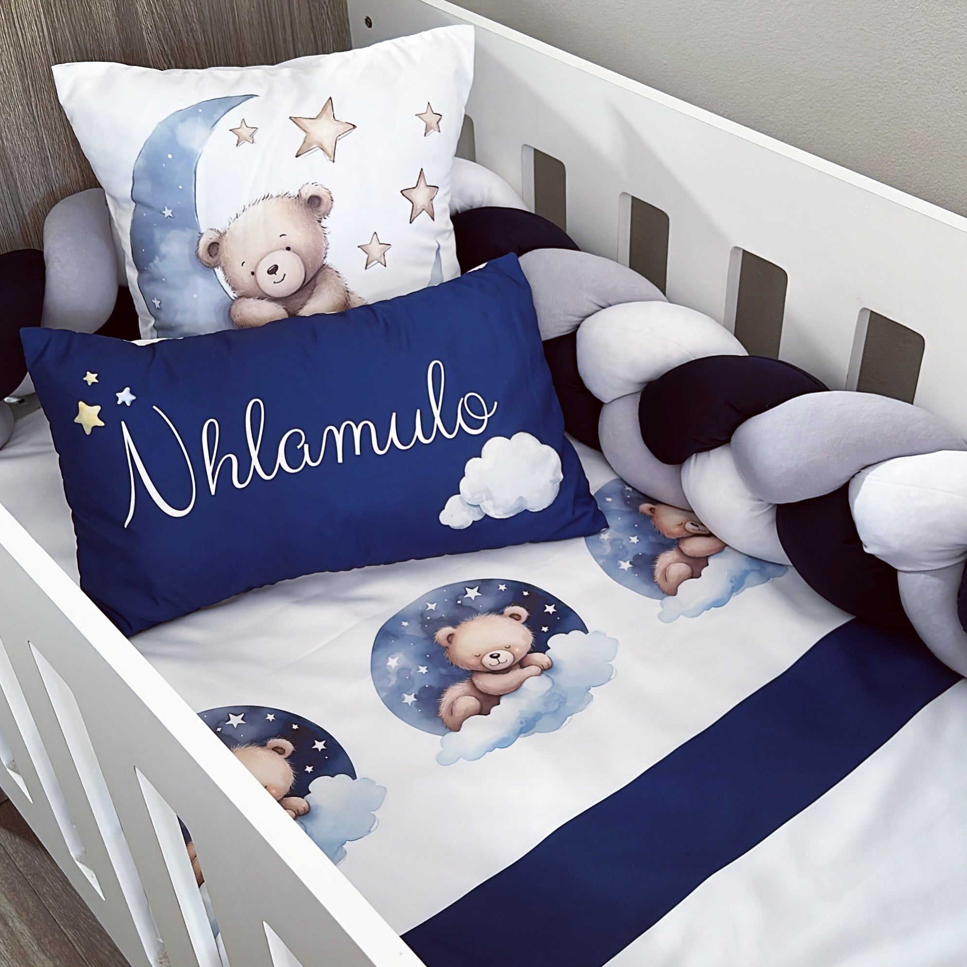 Cot Bedding - Blue Bear Set 02 baby boy nursery linen set South Africa