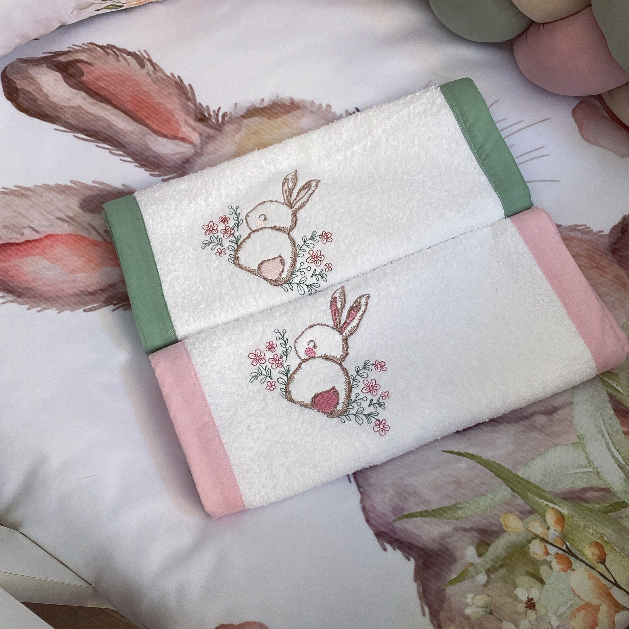 Cot Bedding - Pink Sage Bunny Set 01