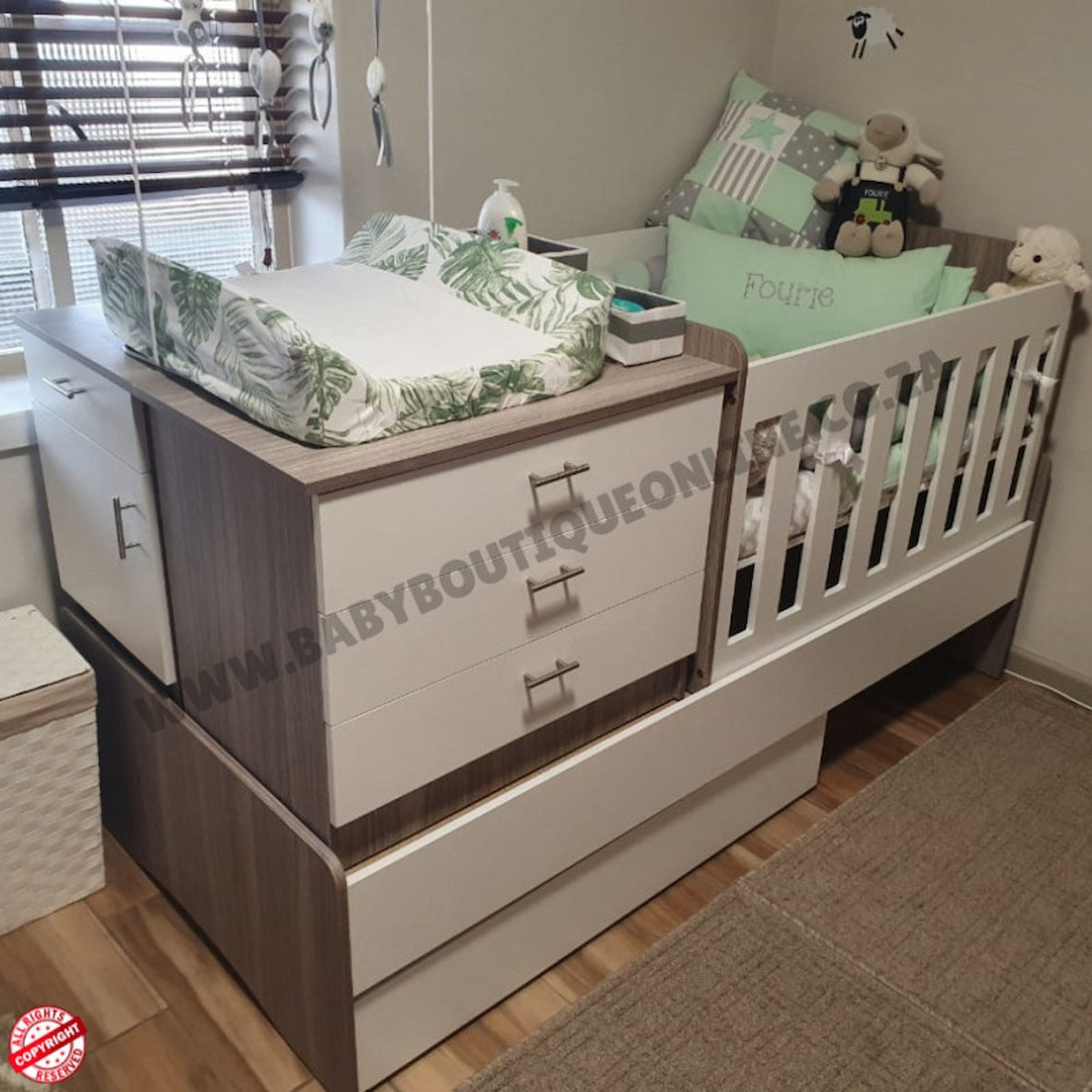 Baby Bedroom in a Box - 5-in-1 Cot - Melamine White & Cascade