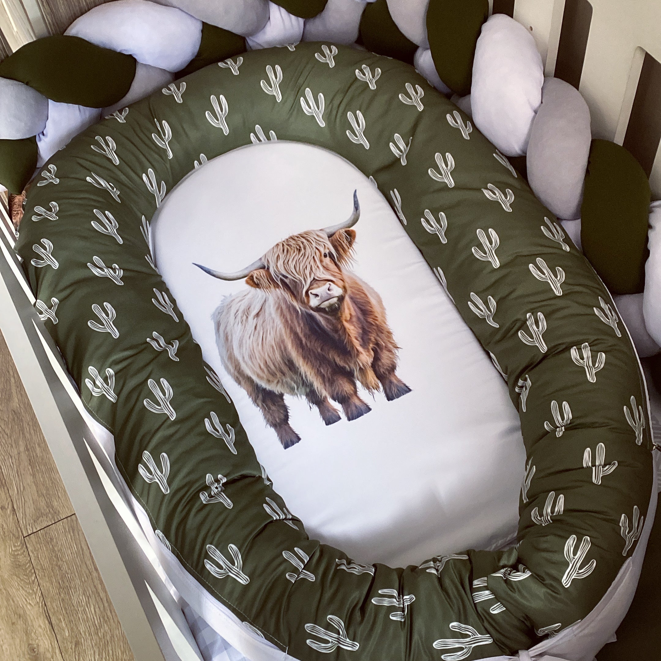 Nest - Green Highland Cow 02 baby nursery snuggle nests South Africa