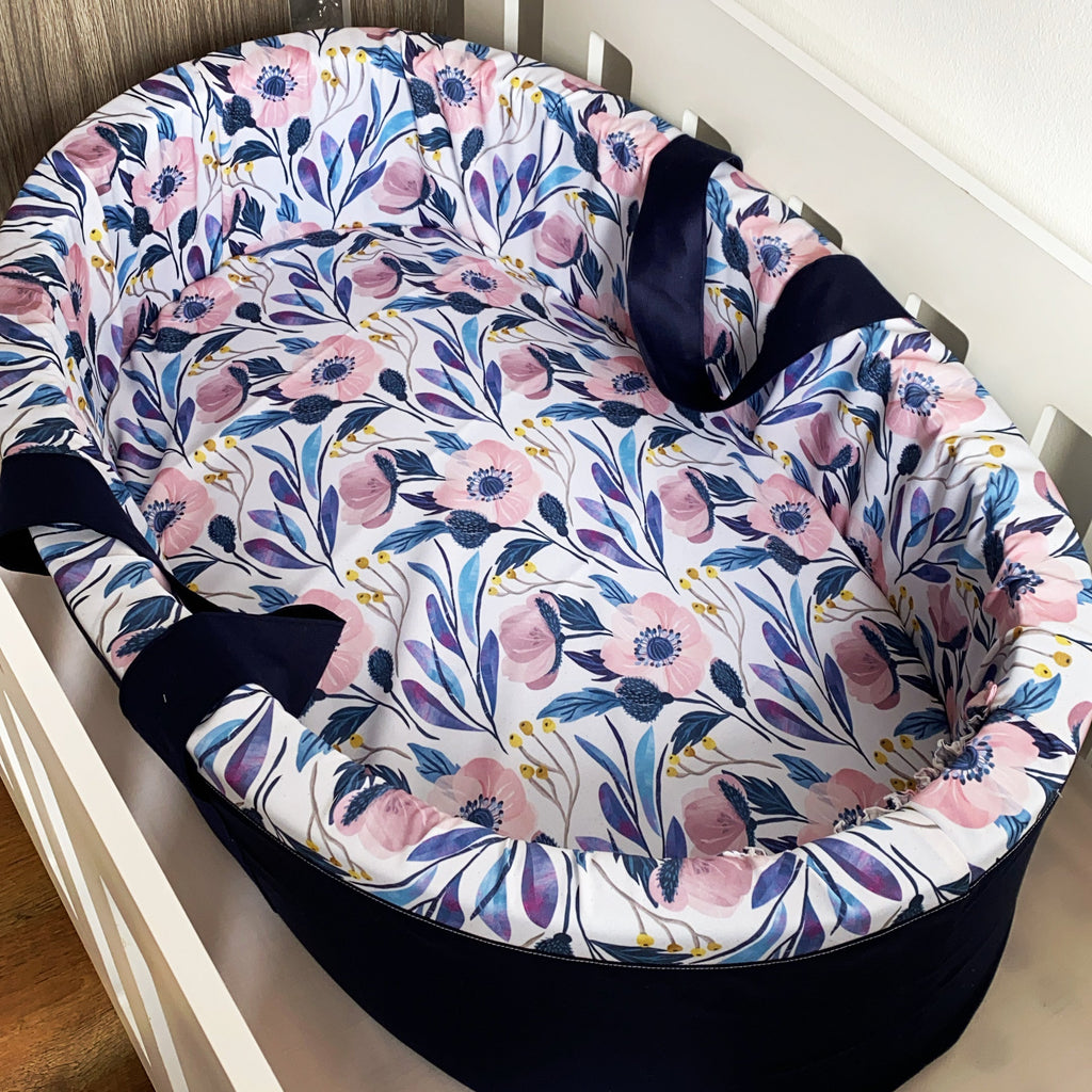Cot Bedding - Navy Floral Set 02