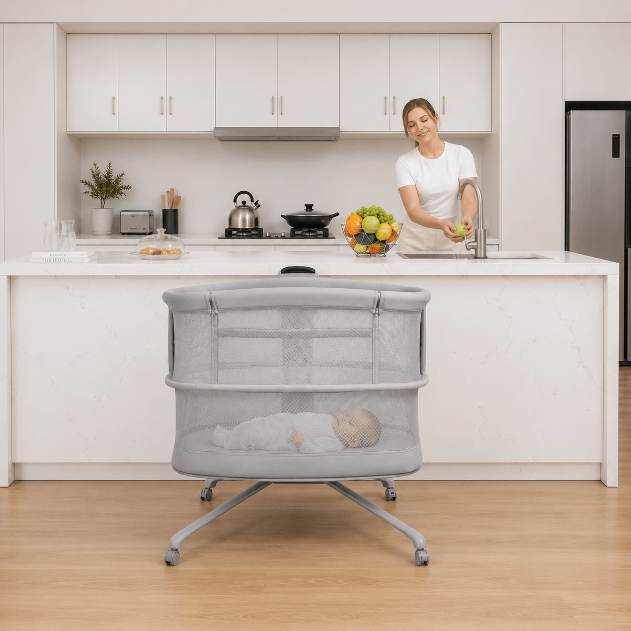 Dream Starlight Bedside Bassinet - Grey