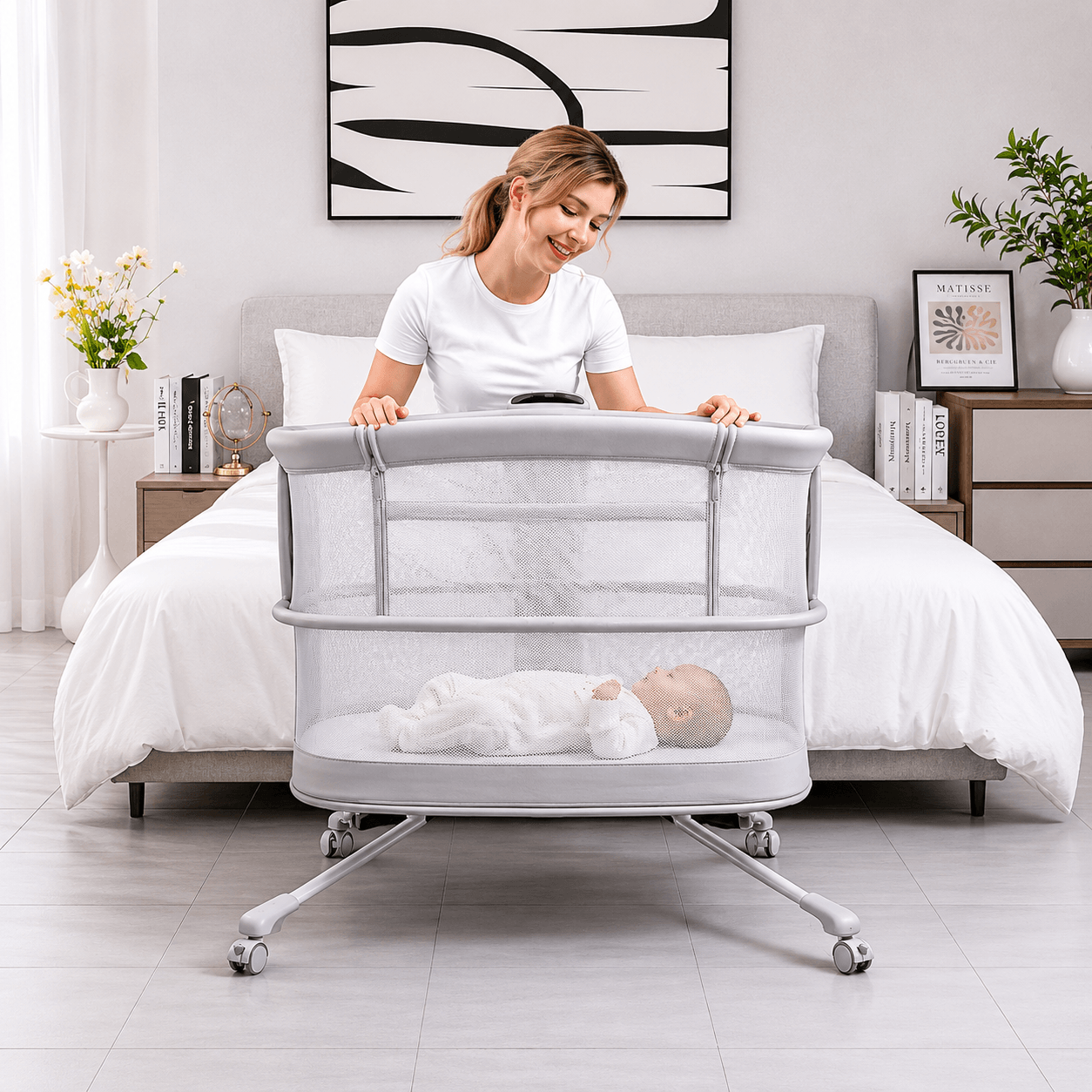 Dream Starlight Bedside Bassinet - Grey