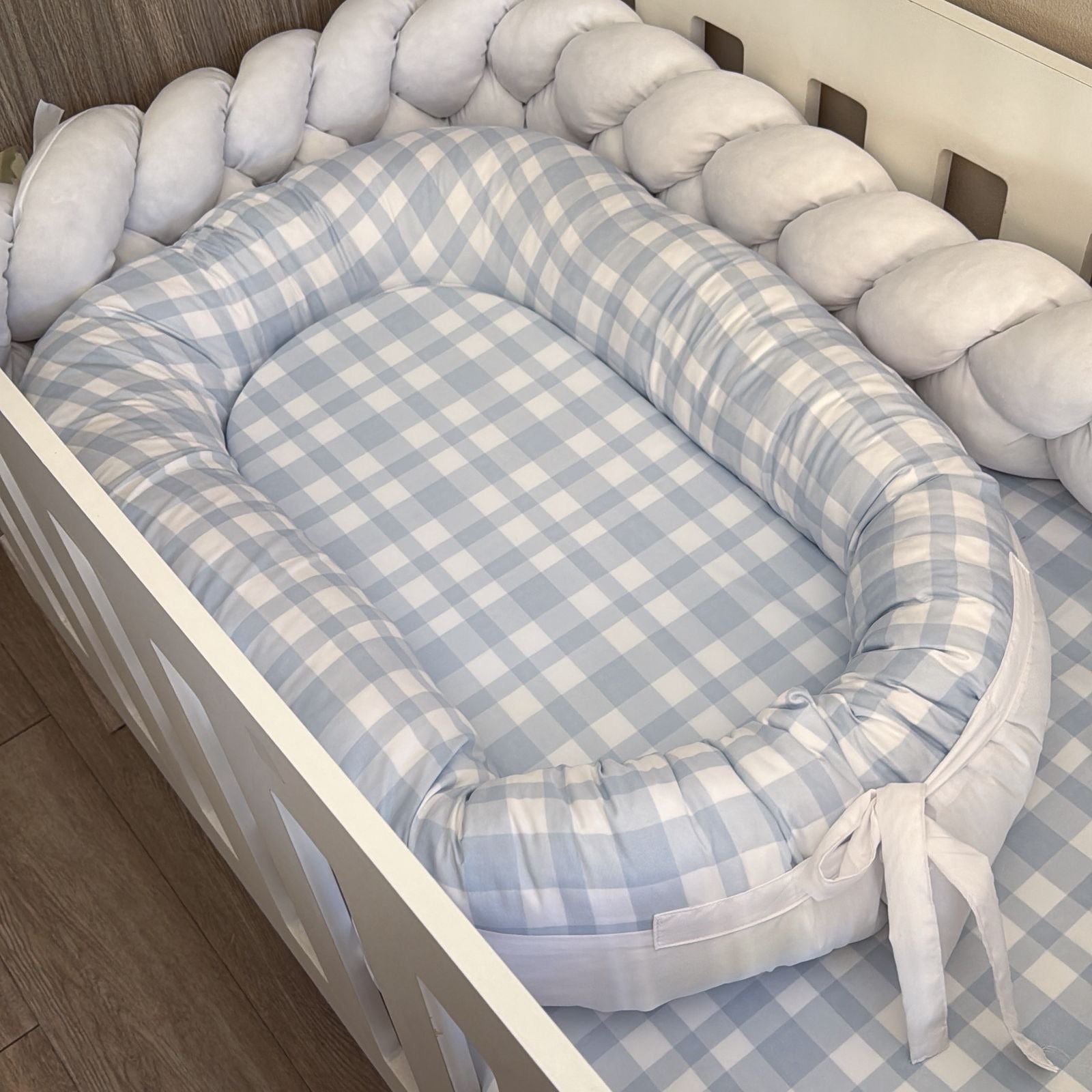 Nest - Blue Check 01 baby nursery snuggle nests South Africa