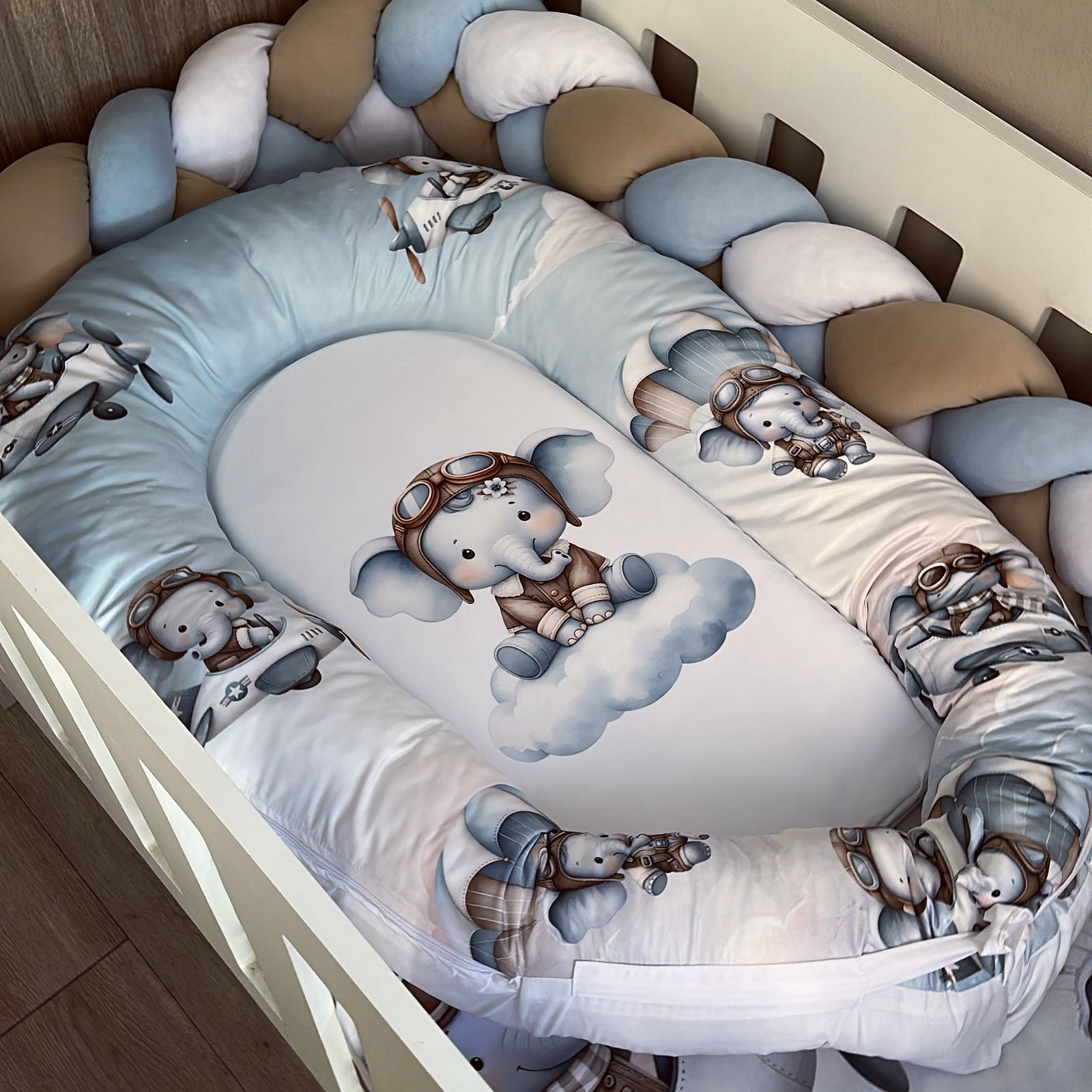 Nest - Blue Elephant Plane 01 baby nursery snuggle nests South Africa
